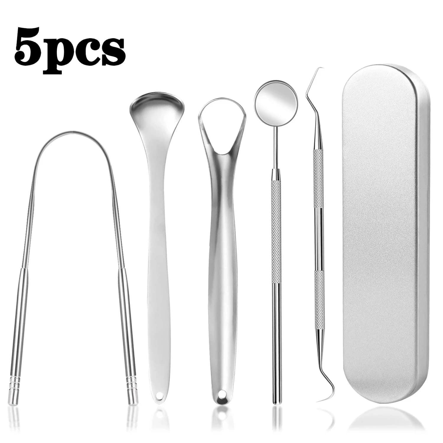3/5 pcs language detergent, stainless steel oral hygiene tool, refresh breath, portable tongue scraper with family case