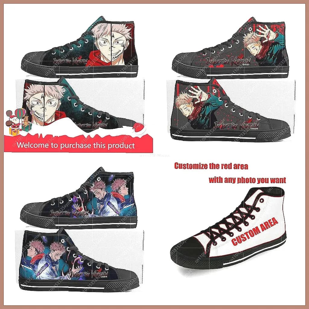 Sneakers in tela Jujutsu Kaisen Yuji Itadori Sukuna, scarpe casual alte con lacci per uomo e donna