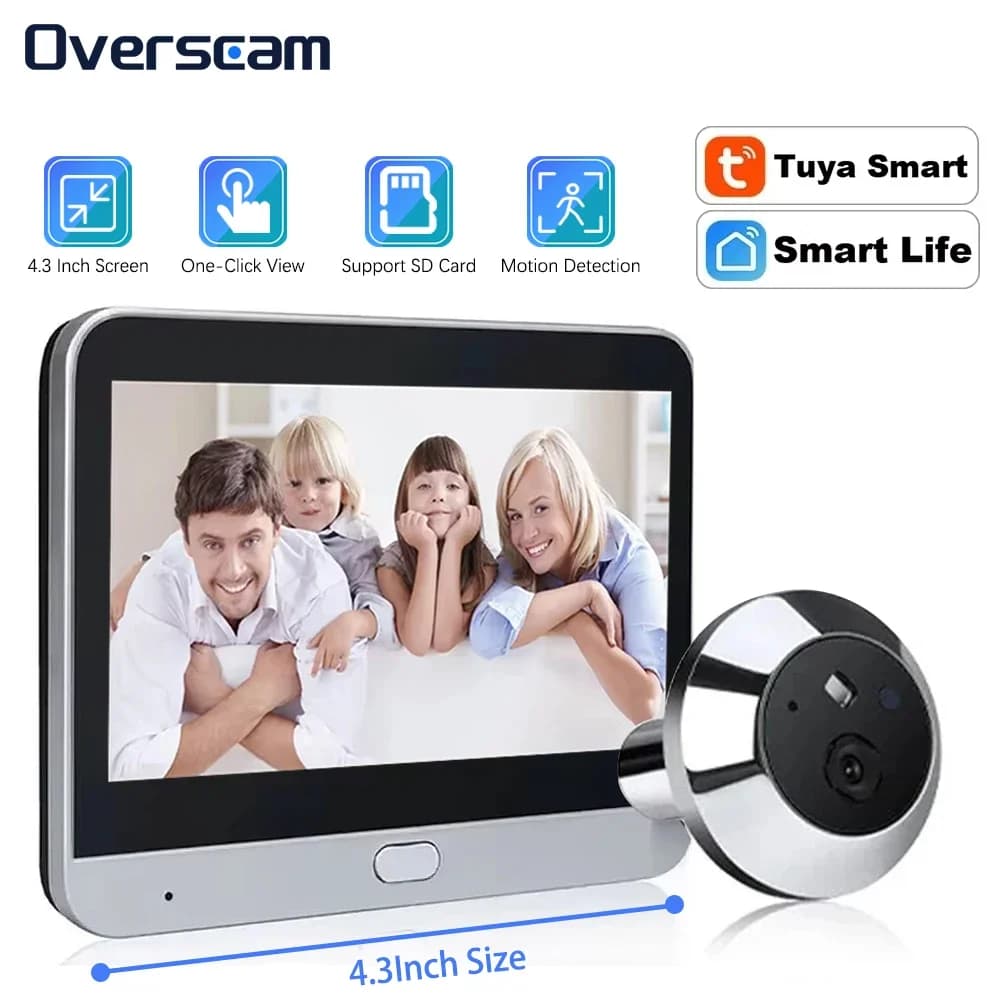 Spioncino per porta Wifi da 4,3 pollici Smartlife Tuya Videocitofono Campanello Spioncino Audio bidirezionale Mini telecamera Rilevazione movimento Visione notturna