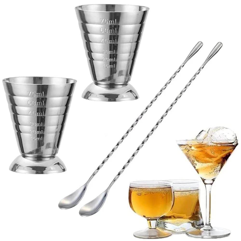 Misurino da cocktail da 75 ml con cucchiaio da miscelazione Tazza da oz in acciaio inossidabile Shaker professionale per accessori per vino da bar