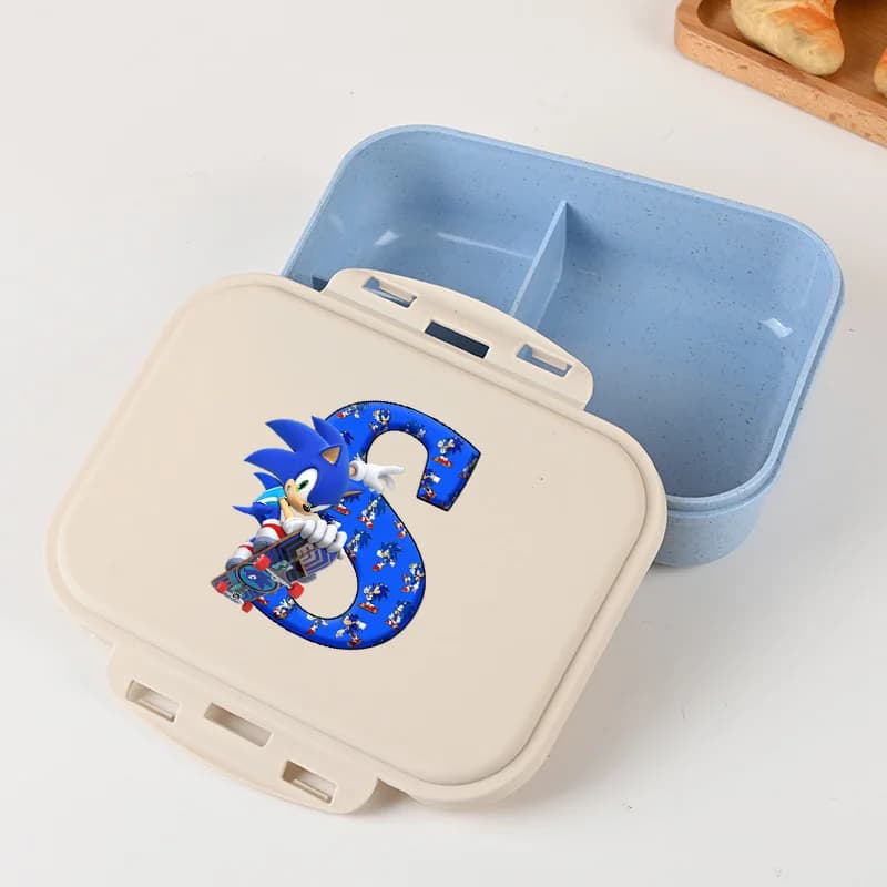 Lunch Box Blu Sonic per Studenti, Contenitore Portatile in Plastica con 26 Lettere, Scatola Bento Anime Isolata, Regalo per Bambini