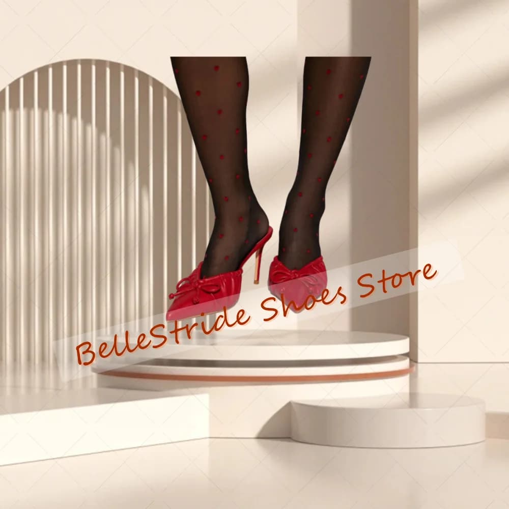 Pantofole a punta pieghettate rosse Pantofole in pelle opaca Moda donna Scarpe Tacchi alti sottili Banchetto per feste Incontri 2025 Zapatos Para Mujere