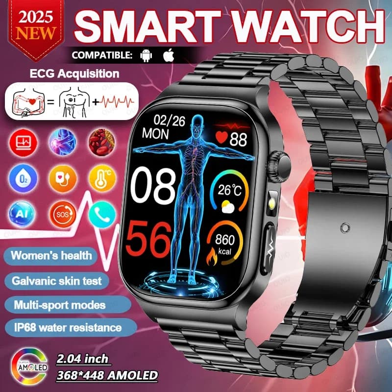TK18 AI Smart Watch 2.04 "AMOLED ECG + PPG uric acid Blood analysis Blood lipids Blood pressure Blood pressure Body analysis Smart body fat watch
