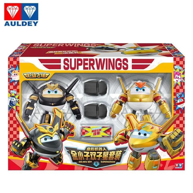 Auldey Super Wings Golden Boy Set, Black Gold Transform Robot, 2-in-1 Deformation Toy, Cartoon Action Model, Birthday Gift