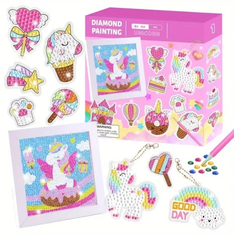 Pittura Diamante Unicorno Sirena Fai da Te, Giocattoli Educativi Fatti a Mano per Studenti, Portachiavi Creativo, Cornice Puzzle, Pittura Diamante
