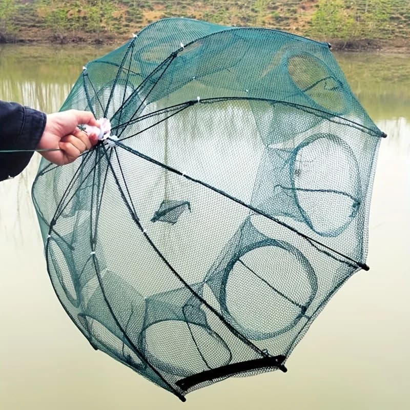 Una rete da pesca con ombrello esagonale pieghevole: piccoli pesci, gamberi e granchi facili da catturare!