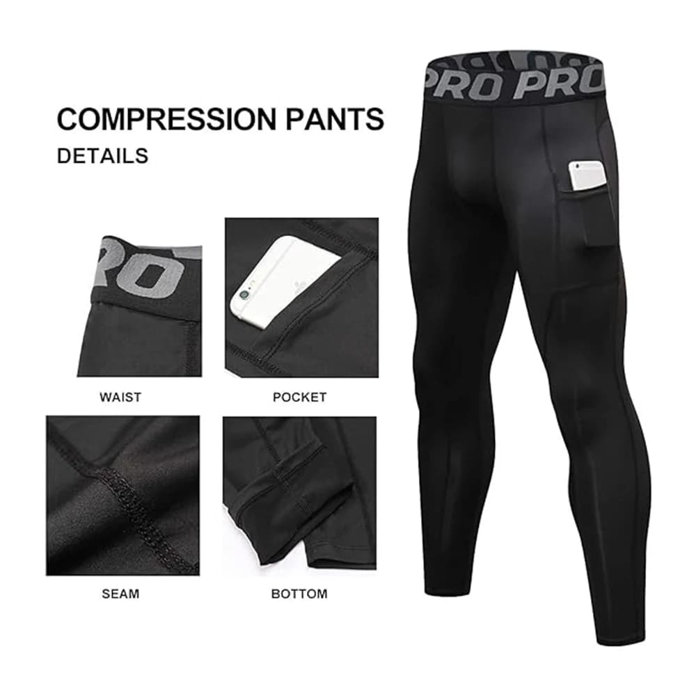 Men's Compression Pants, Leggings with Gym Pockets, Training, Running, Basketball, Sportswear