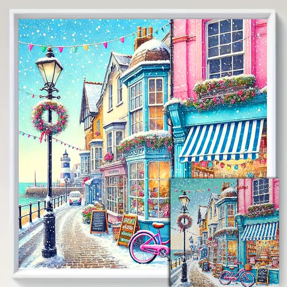 Kit Pittura Diamante per Casa, Mosaico Completo Quadrato e Rotondo, Paesaggio Fatto a Mano, Regalo Decorazione Stanza