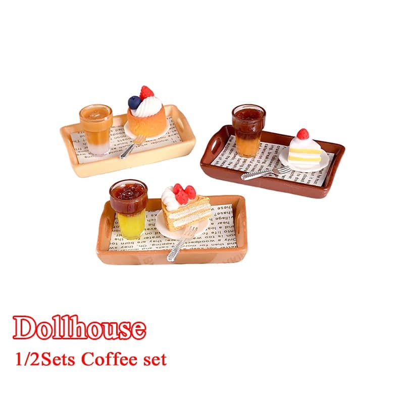 1/2 set miniatura casa delle bambole Sumilation mini torta al tè al latte con piatto per bambini giochi di imitazione giocattoli