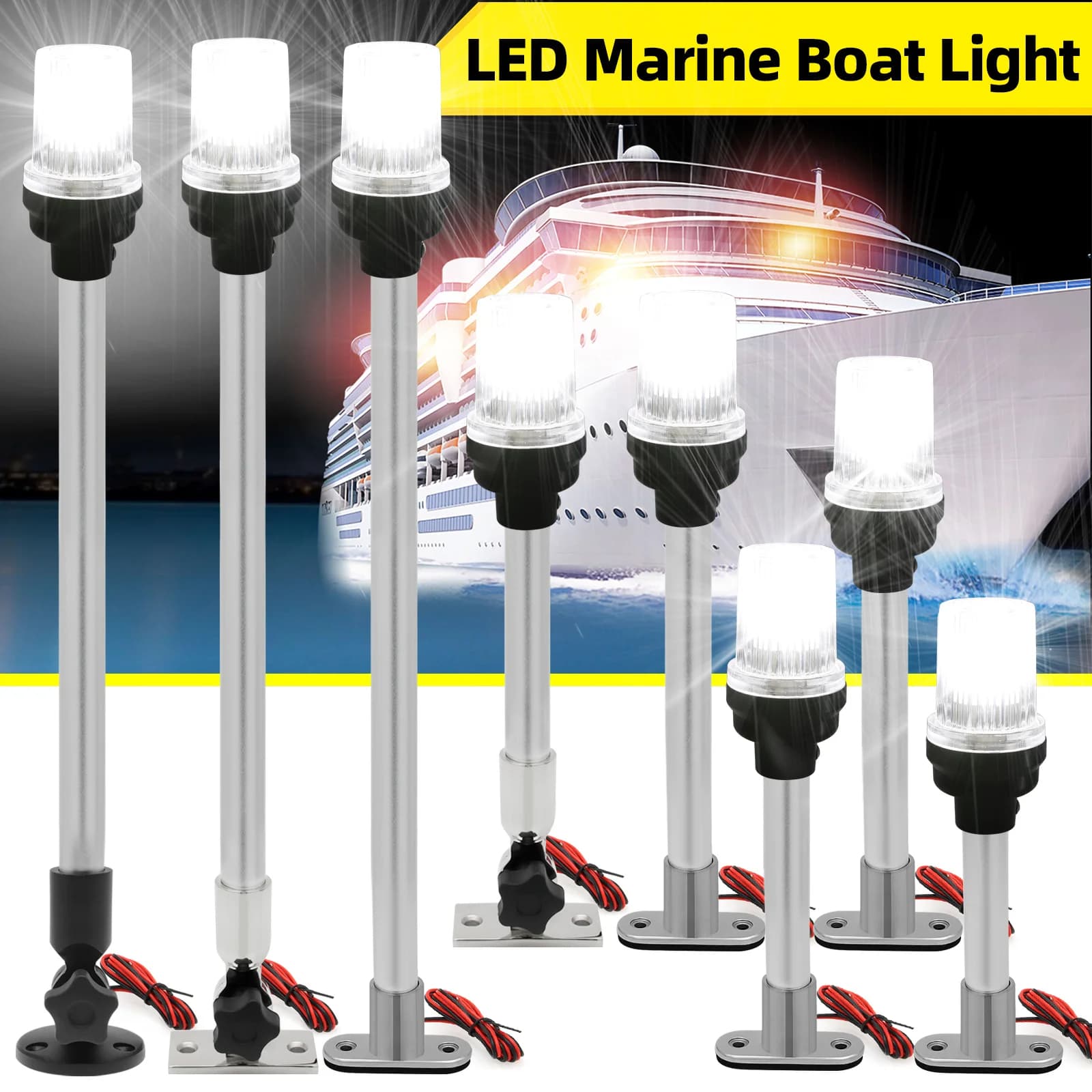Luce di navigazione da 6 ~ 22 pollici luce a LED per barca per Yacht luce di ancoraggio di navigazione marina luminosa 12V lampada di segnalazione a vela Motorboa