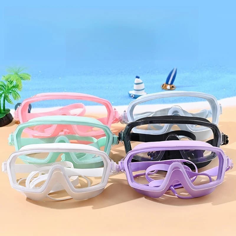 Occhialini da nuoto per adulti impermeabili, antiappannamento, ad alta definizione, unisex, con montatura grande e tappi per le orecchie
