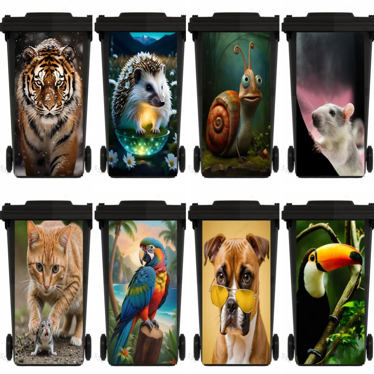 Animale Giardino esterno Decorativo Wheelie Bin Personalizza Adesivi autoadesivi Pattumiera Ristrutturazione Copertura Murale Decalcomania Tigre Gatto