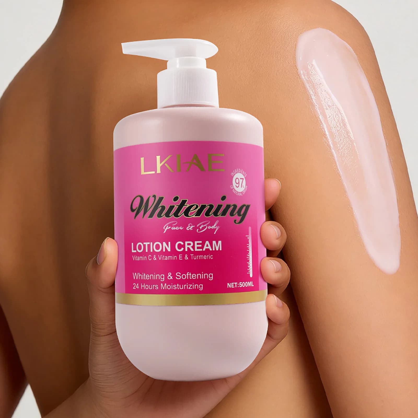 LKIAE Scratch Body Lotion with Vitamin C and E, Whitening, Softening, Hydrating 24 Hours, Rapid Absorption, 500ml