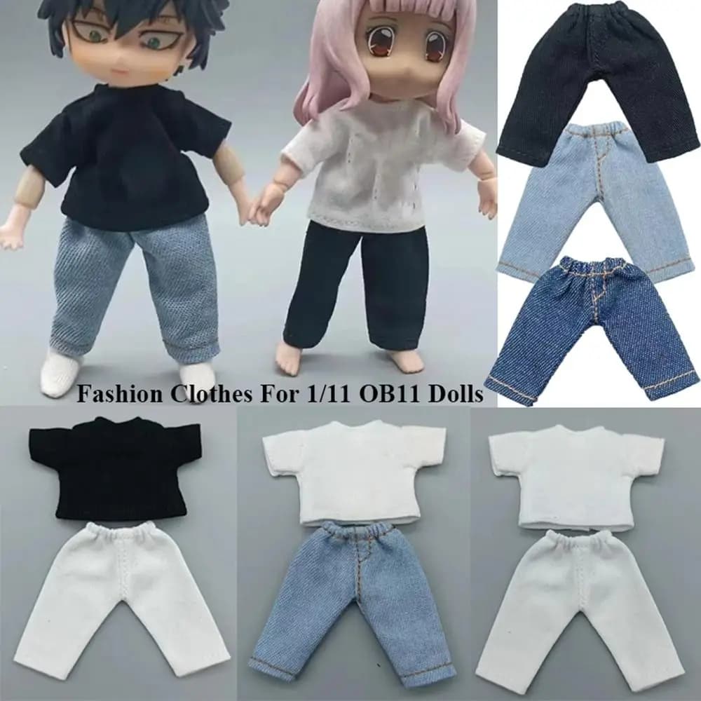 Moda t-shirt pantaloni per 1/11 bambole OB11 per 1/12 Bjd/GSC vestiti per bambole pantaloni in Denim fai da te Obitsu 11 vestiti per bambole accessori per