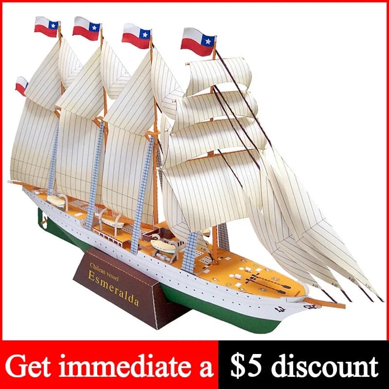 Sail Ship Esmeralda Sailboat Sailing Folding Handmade 3D Paper Model Papercraft DIY Teens Adult Origami Art Craft Toys ZX-107