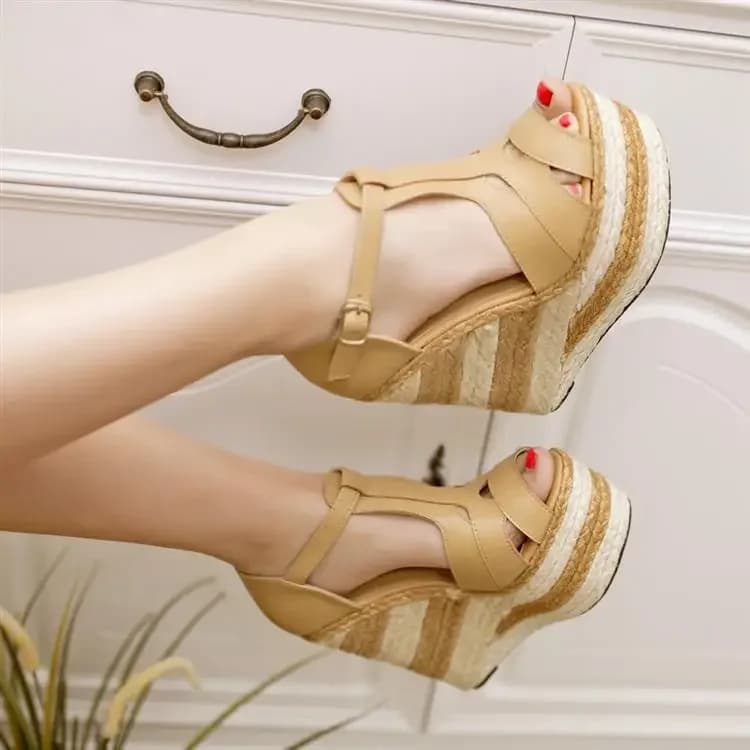 32-39 Zeppe da donna Sandali con tacco alto 13,5 cm Scarpe con tacco in paglia Scarpe casual con plateau sandali open toe da donna