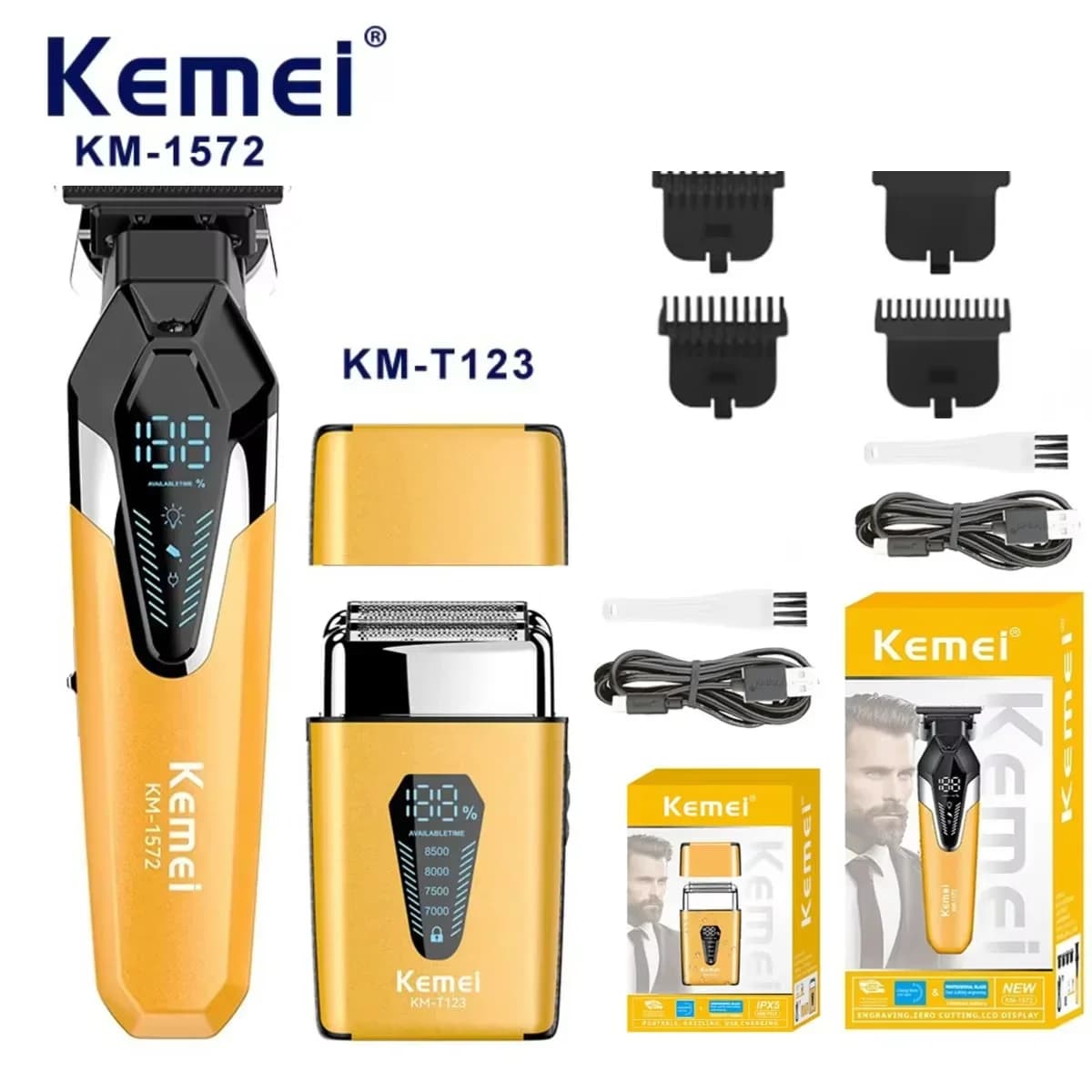 Electric Shaver Kemei, Trimmer Professional for Barba and Hair, Mini Racking Machine for Men KM-T123 KM-1572