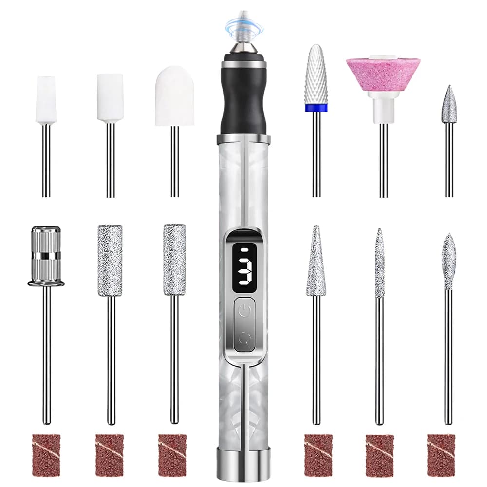 Lima per trapano elettrico per unghie - 3 modalità, display e set di trapani, strumento per manicure per pedicure con lucidatrice per unghie in gel acrilico ricaricabile