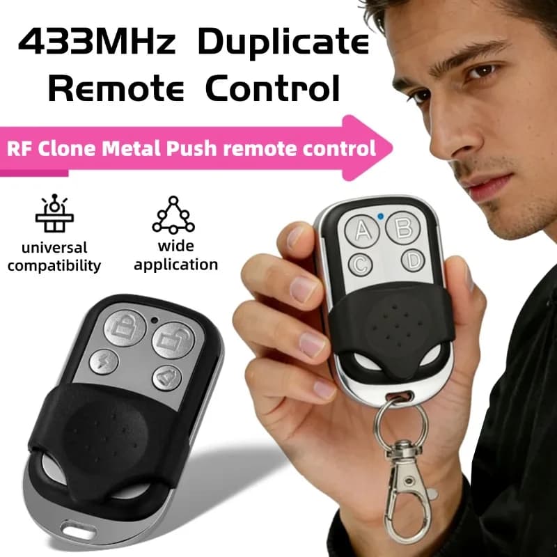 Telecomando universale in metallo a 4 pulsanti da 433 MHz, duplicatore di codice RF per apertura garage e luci LED