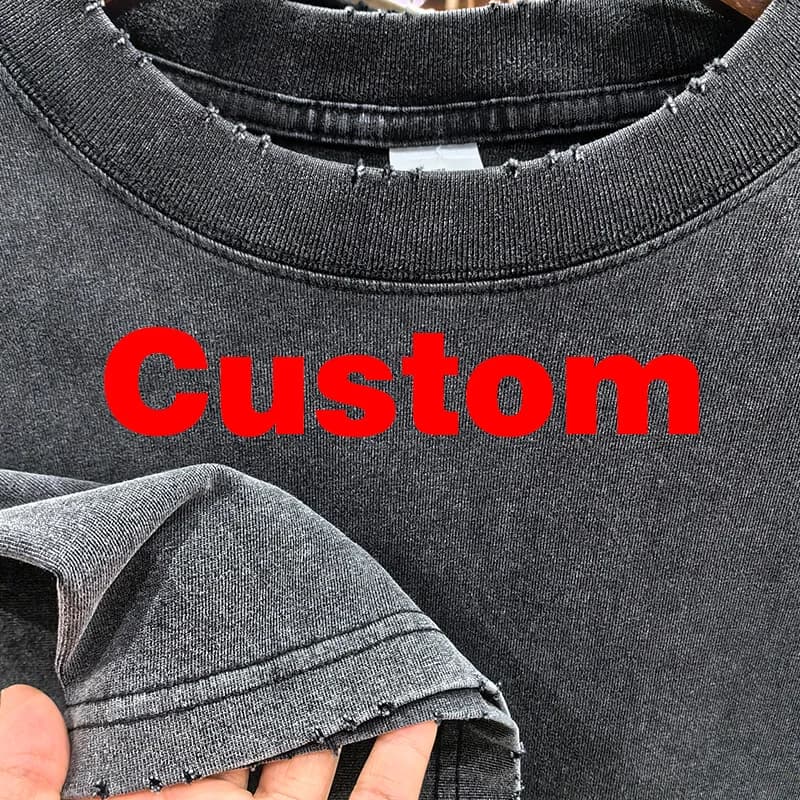 Custom LOGO Snapped DIY Image Oversize T-shirt Vintage Washed Heavy Mesh Hip Hop Streetwear 100% cotton