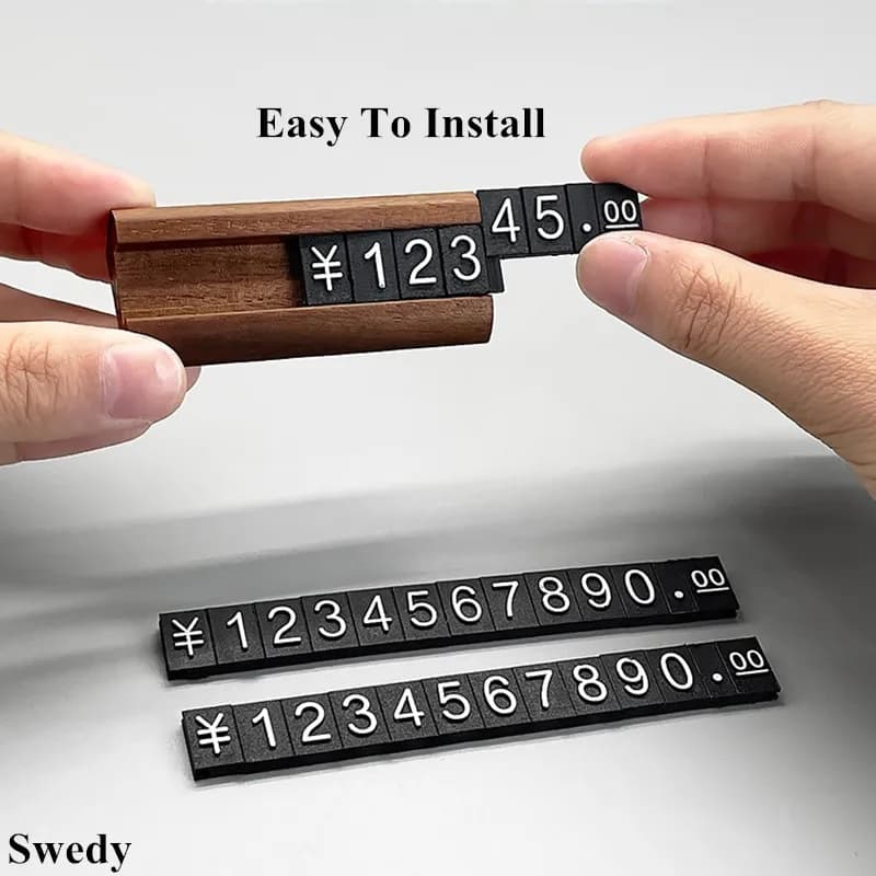 10 Set / Scatola Etichette Cubo Prezzo per Gioielli in Dollari ed Euro, Piccolo Espositore Regolabile con Numeri Digitali in Legno per Prezzi