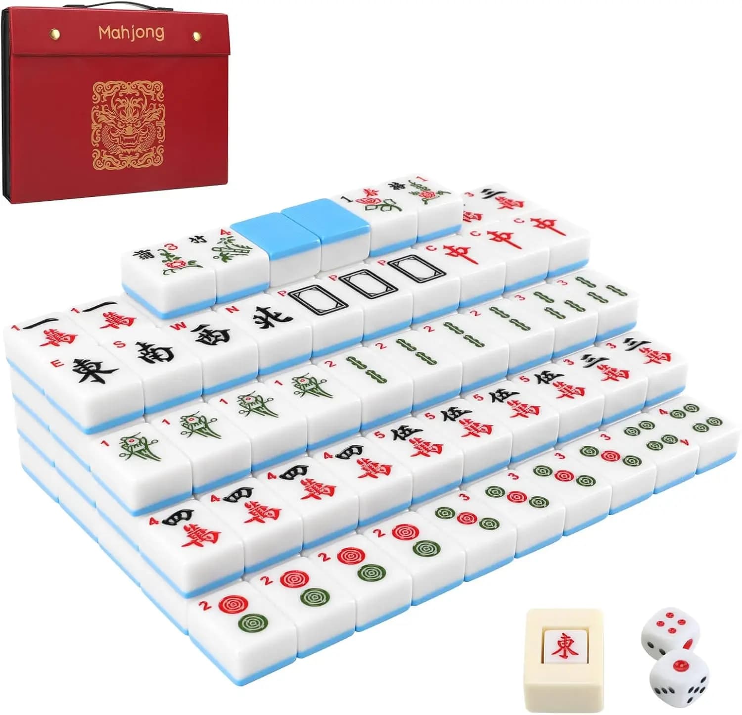 Set Mahjong da 146 Pezzi con Manuale, Tessere da 1,4 Pollici, Custodia per Viaggi e Feste