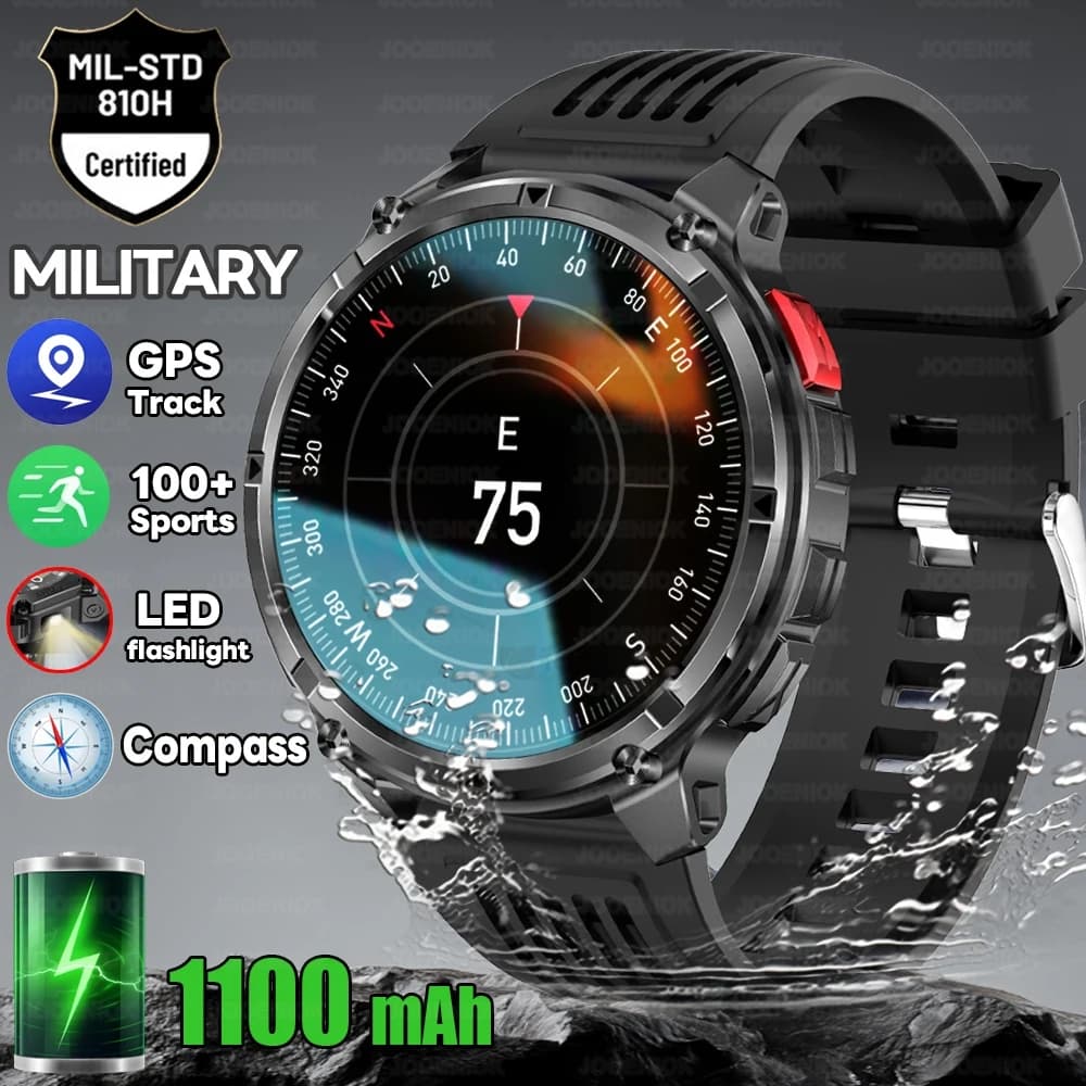 Military Outdoor Military Men Watch Smart 1100mAh Battery Fitness Tracker AMOLED Display HD Calls BT Smartwatch For Android IOS