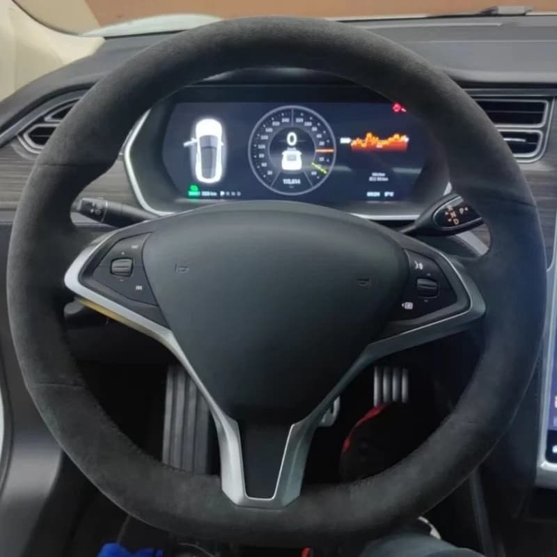 Coprivolante in pelle scamosciata per Tesla Model S 2009-2018 Tesla Model X 2012-2018 Copri maniglia Accessori interni per auto