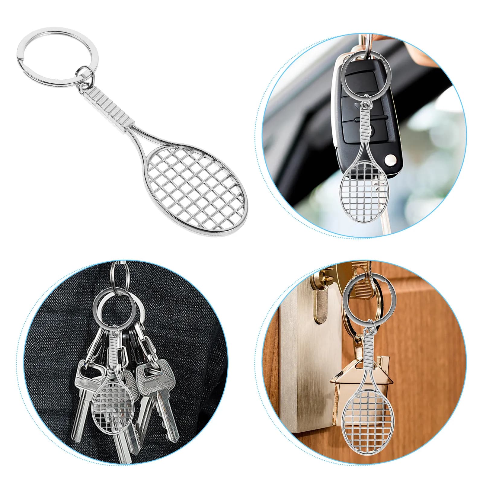 Set di 6 Portachiavi Tennis in Lega di Zinco, Mini Racchetta e Pallina, per Chiavi, Zaino, Borsa da Palestra, Regalo per Amanti del Tennis, Souvenir Sportivo