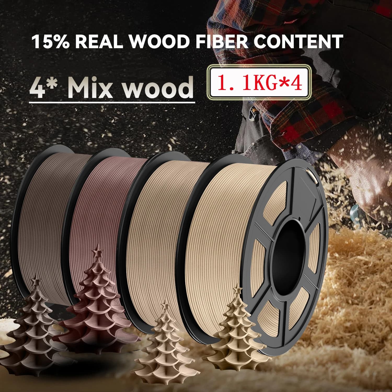 3D JAYO 1.75 mm 15% real wood fibre PLA printer alignment dimensional accuracy +/- 0.02 mm Suitable for most 3D FDM 4 rolls