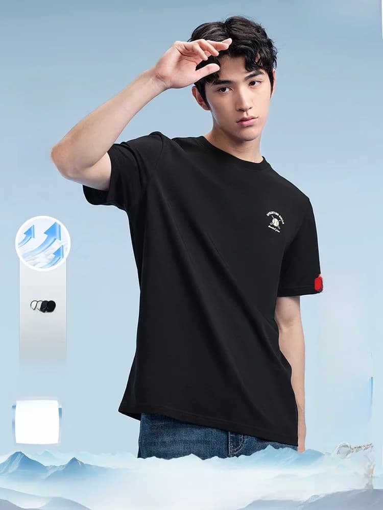Cooling Short Sleeve Fitness T-Shirt Comfortable Men's Summer Sportswear HLA Standard Fit Printed Youthful Style round Neck