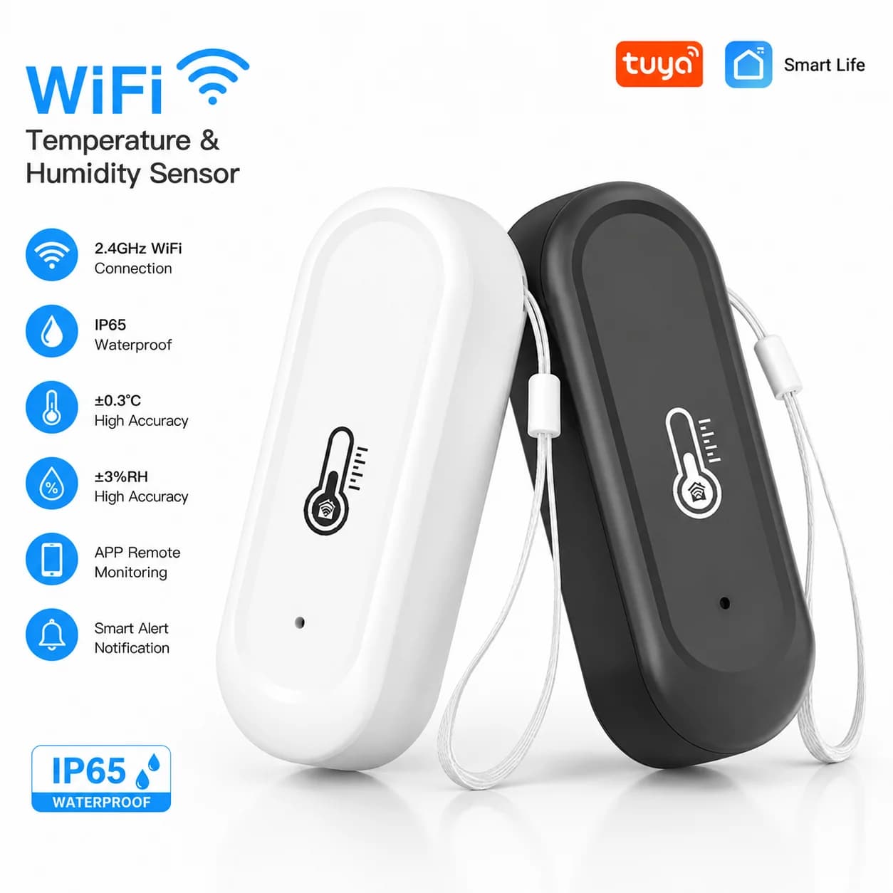 Tuya WiFi Outdoor Temperature & Humidity Sensor, IP65 Waterproof Smart Hygrometer Thermometer, APP Remote Monitoring, Smart Life
