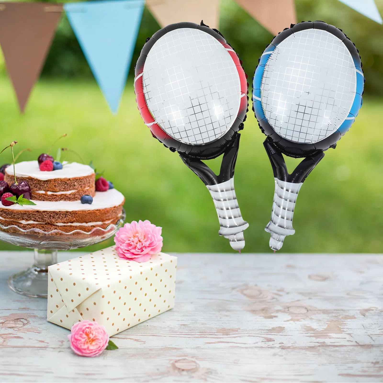Set Rack-shaped balloons and Tennis ball, Decorations in Foil Vivaci for Birthday Celebrations, Goodbye to the Nubilato, Sports Celebrations at the Open