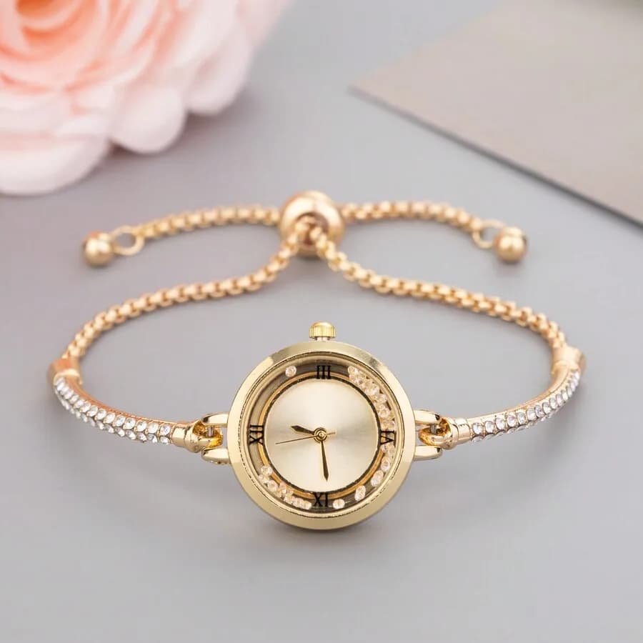 2023 Women's Fashionable Casual Beaded Quartz Watch Bangle Bracelet, Birthday Gift For Women As A Gift For Students Returning To