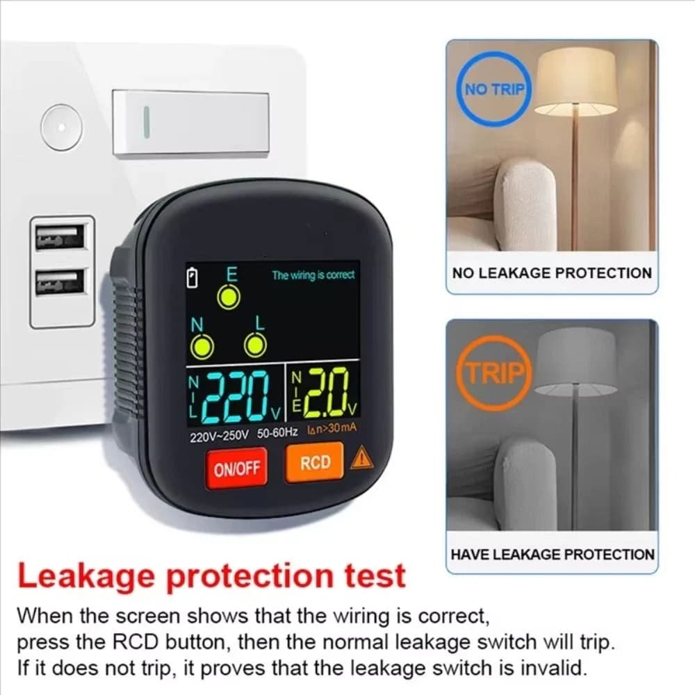 Professional Intelligent Digital Tester for Electric Grips with Earth Detection, Neutral, RCD, Polarity, Phase, NCV and Voltage - EU Plug