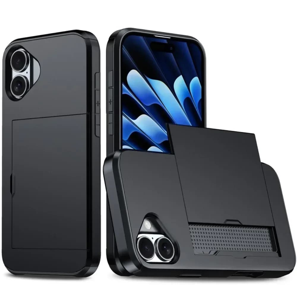 Custodia per telefono per iPhone 17 Air 16E 15 14 Plus 13 12 Pro Max Mini Custodia a portafoglio Porta carte di credito Slot Tasca scorrevole protettiva