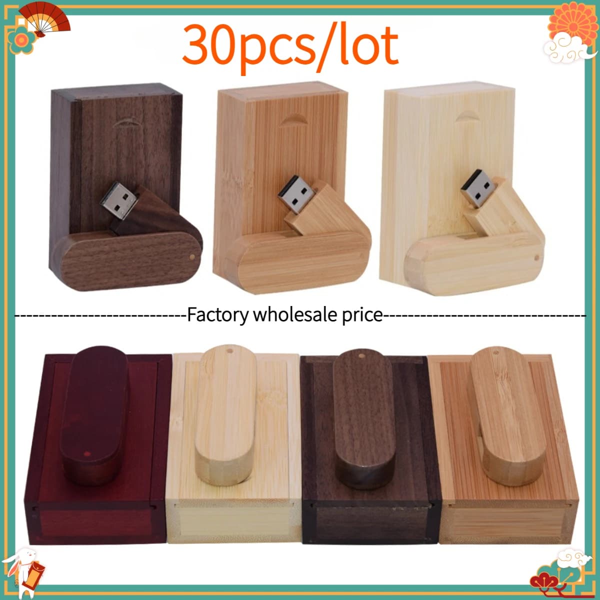 30 pz. Chiavette USB 2.0 in Scatola di Legno 128GB con Logo Personalizzabile Gratuito, Pendrive 64GB, Regali Creativi, U Disk 32GB, Memory Stick all'Ingrosso