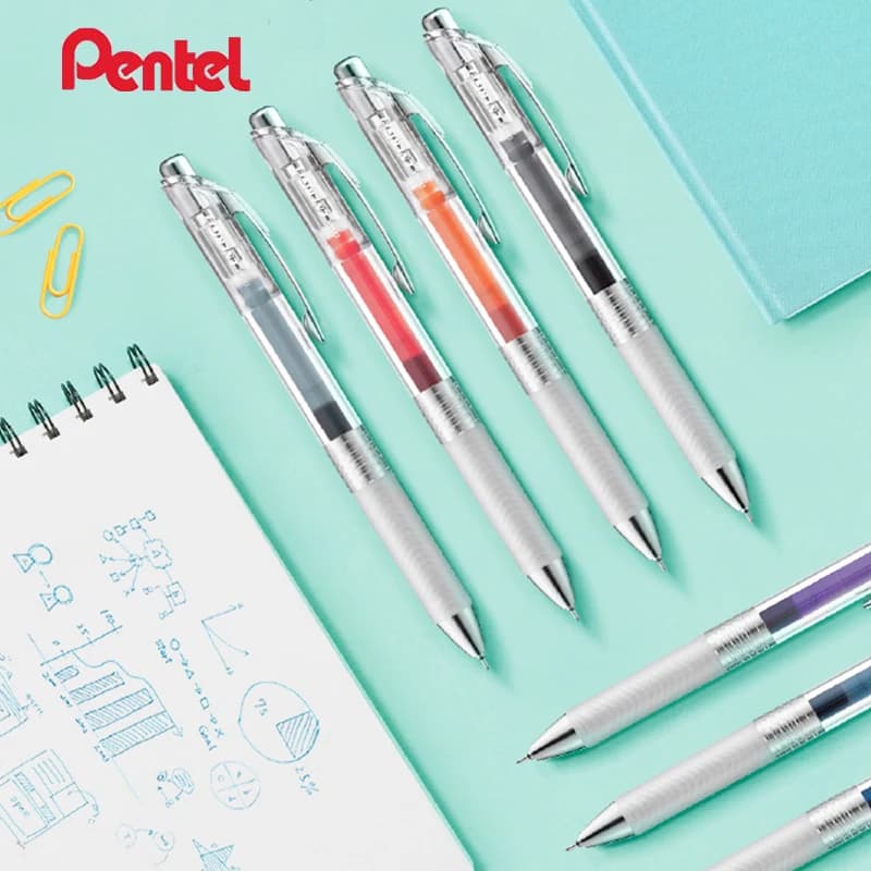 Penne Gel Senza Inchiostro Pentel EnerGel Retrattili con Fusto Trasparente Estetico, Inchiostro a Base d'Acqua in Diversi Colori, Cancelleria Giapponese