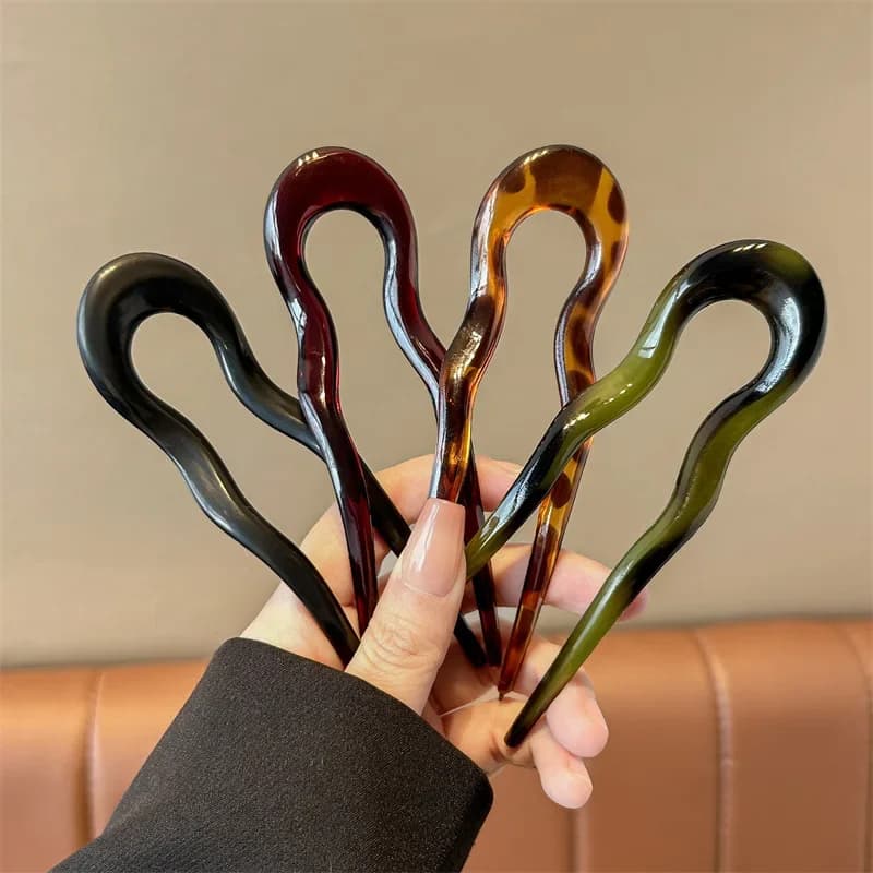 Forcina per capelli a forma di U Moda Tartaruga Acetato Acrilico Forcina Design geometrico Copricapo Bastoncini per capelli Donne Ragazze
