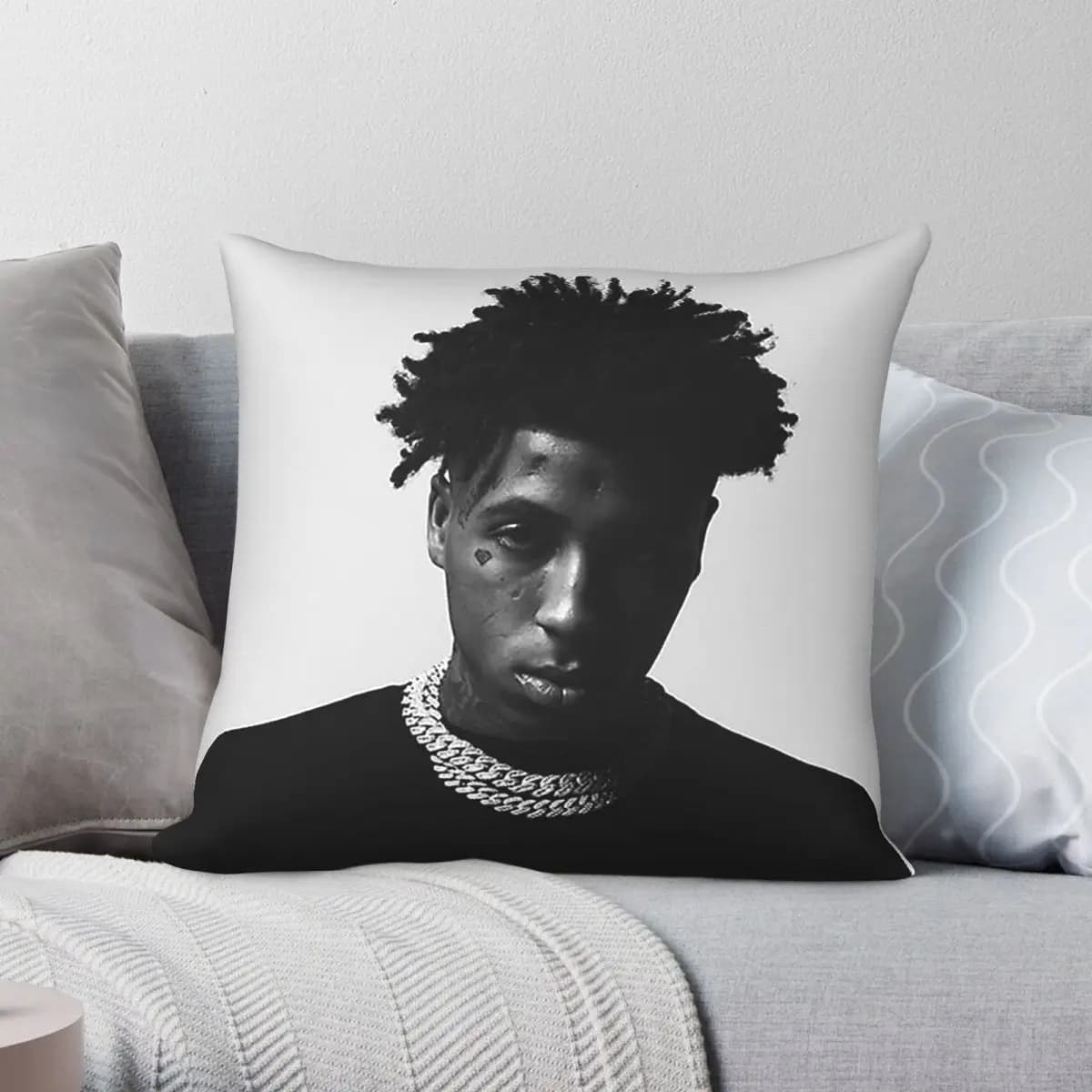 YoungBoy Never Broke Again Square Pillowcase Polyester Linen Velvet Printed Zip Decorative Sofa Seater Cushion Cover 45x45