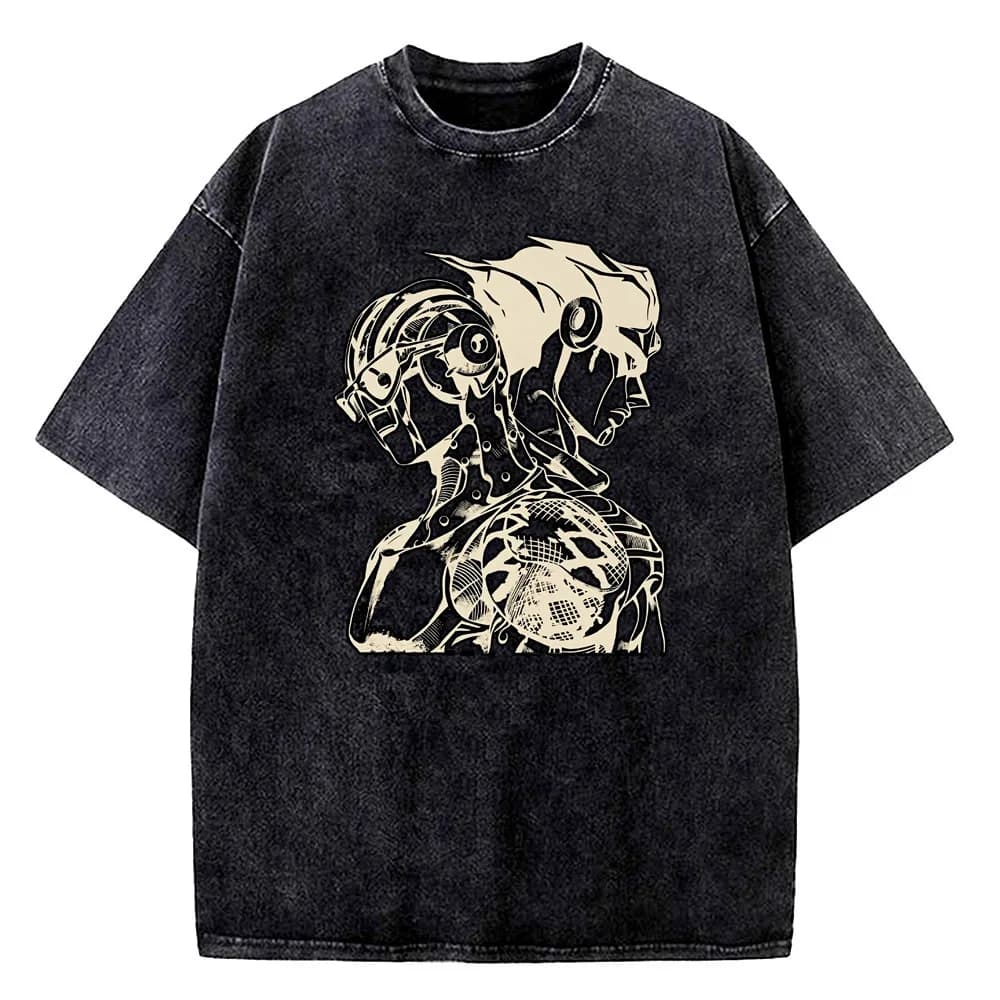 Jojo Bizarre Adventure Vintage Washed cotton top tees teen hip hop Pop Culture Comfortable t shirt kawaii Y2k Punk Digital