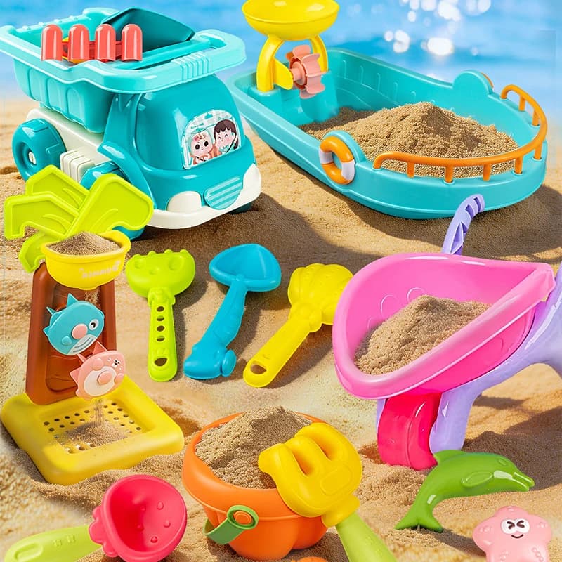 Set di Giocattoli da Spiaggia per Bambini: Paletta, Stampi per Castelli e Animali, Ruota d'Acqua, Barca da Spiaggia - Gioco Estivo per Sabbia e Acqua