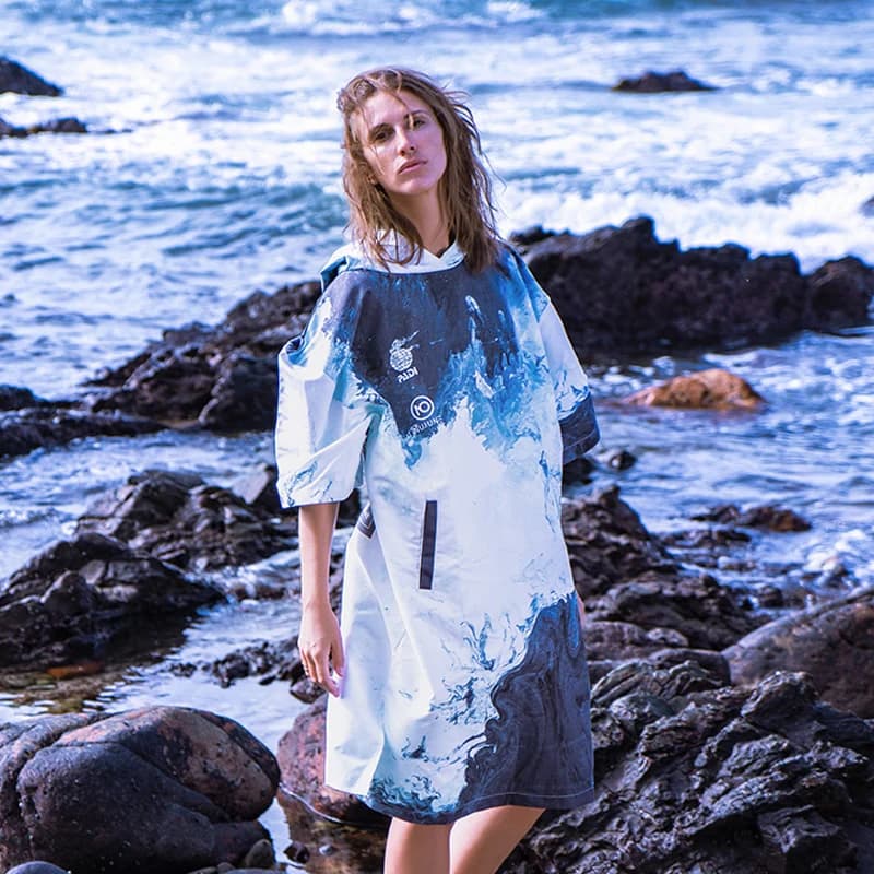 Nu-June Poncho da surf Antivento PADI Accappatoi da spiaggia Asciugatura rapida Stampato mare Fasciatoio Asciugamano Poncho da spiaggia con cappuccio per esterni
