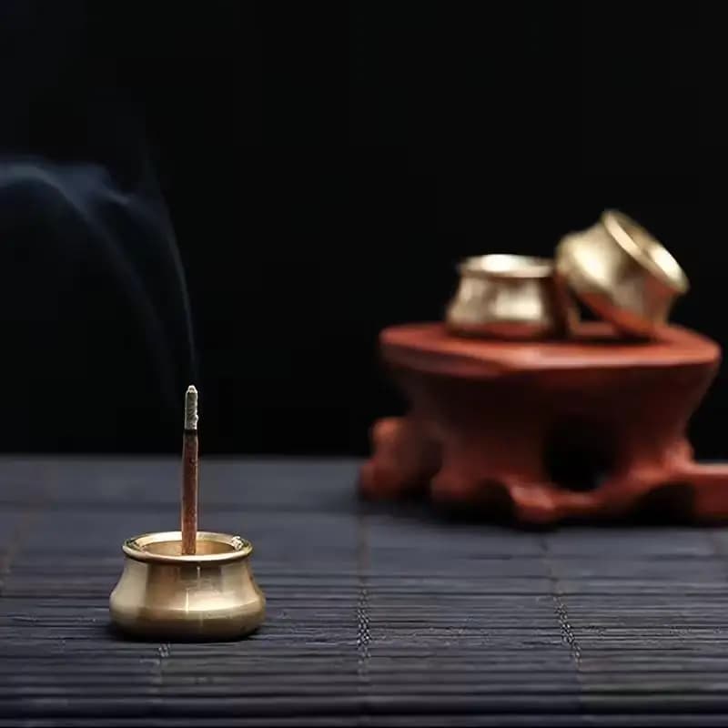 Mini Copper Incense Holder Buddhism Censer Ash Catcher Traditional Joss Stick Burner Desktop Ornament For Cafe Home Indoor Decor