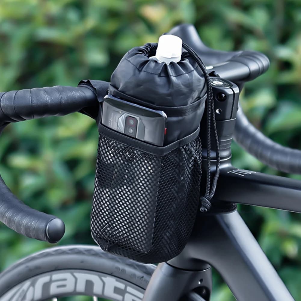 Borsa Termica Impermeabile da Manubrio per Bici, Scooter Elettrico, Moto - Porta Borraccia Universale con Tasca a Rete