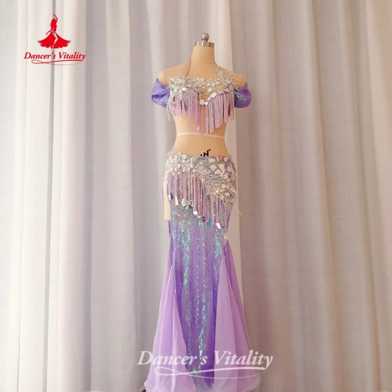 BellyDance Clothing Customized Senior AB Stones Bra+Sexy Fishtail Skirt Set Oriental Dance Competition Costume Dancer's Vitality