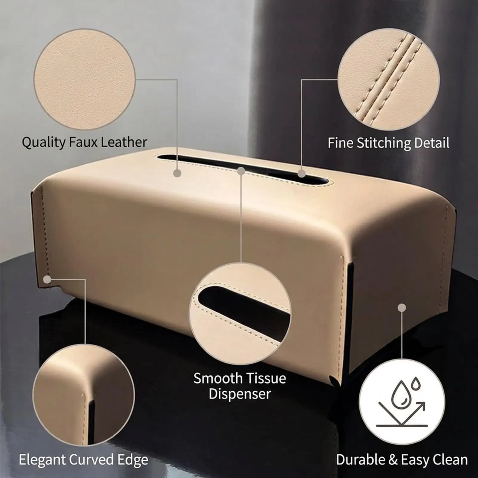 Tissue Box Cover PU Leather Tissue Holder Elegant Napkin Dispenser Tissue Paper Holder for Table Car Office Tabletop Dresser