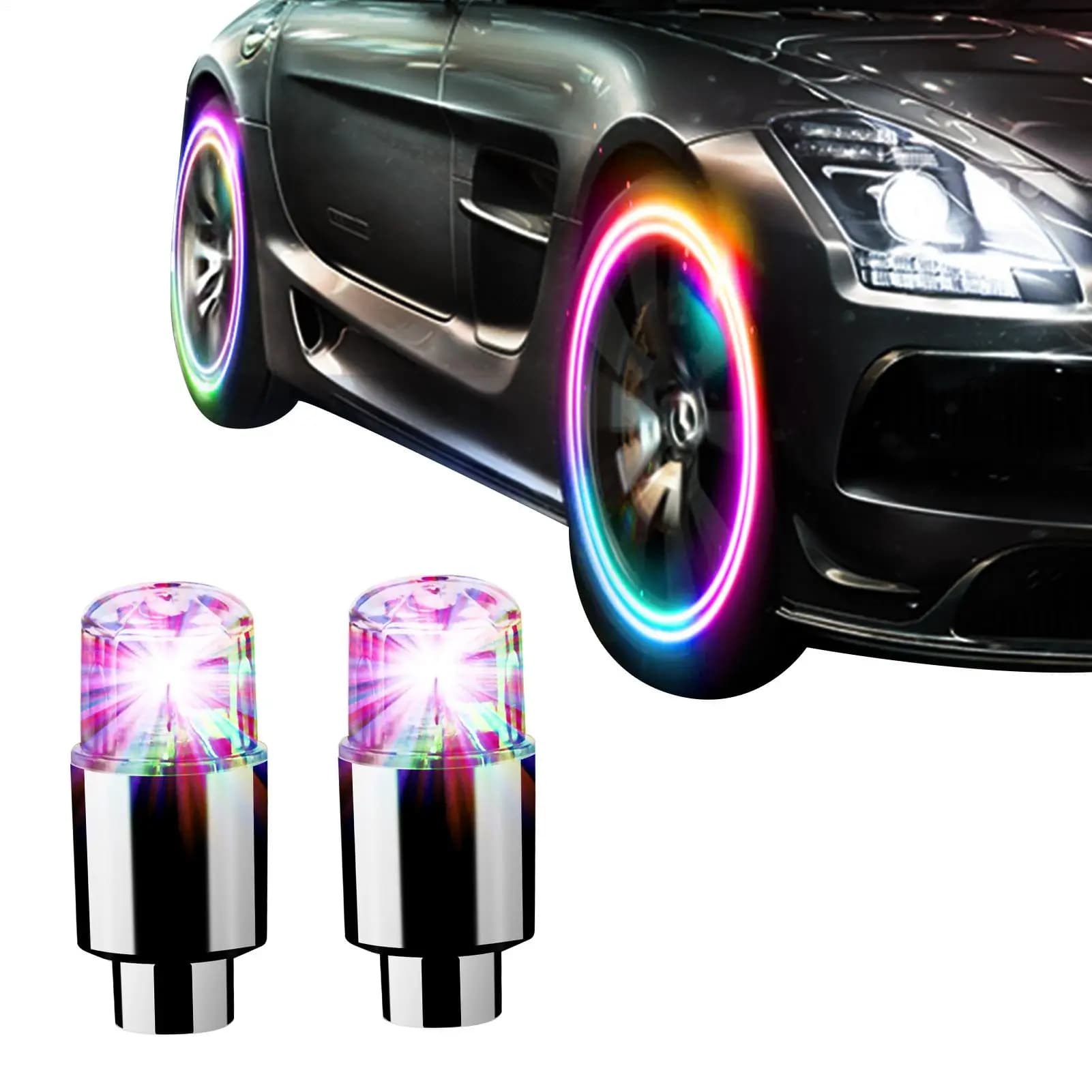 Luci LED Impermeabili per Valvole Pneumatici, 2 Pezzi, Luci Intelligenti Colorate per Ruote di Auto, Bici, Golf Cart, Uso Notturno all'Aperto
