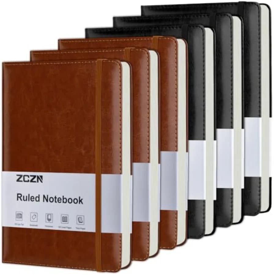 6 Pack Lined Journal Notebooks, 192 Pages A5 Hardcover Leather Journals for Work, Writing, School and Travel, College Ruled Jou