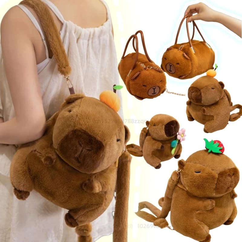 Zaino in peluche capibara cartone animato creativo Borsa a tracolla divertente capibara Borsa in pelliccia per studenti Borsa da scuola capibara in peluche per regali per bambini